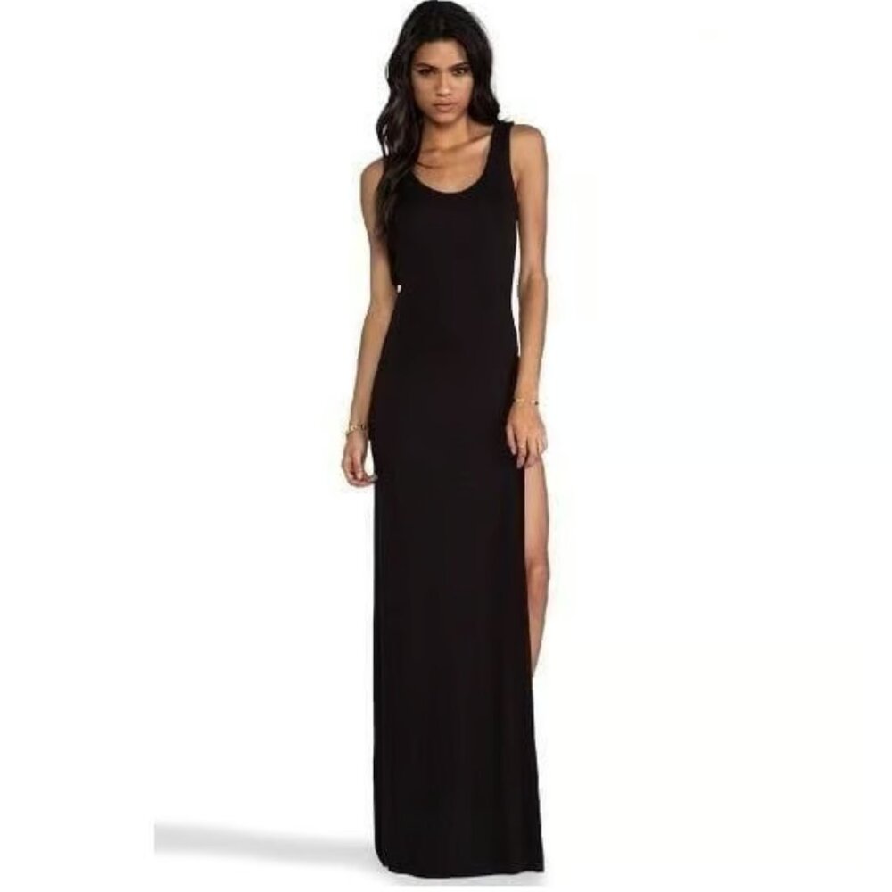 AQ AQ Maxi Dress Womens US 6 Black Clutch Raw Hem Open Back Tank Maxi Minimal